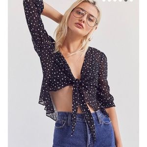 UO Kimchi Blue Polka Dot Tie Front Top